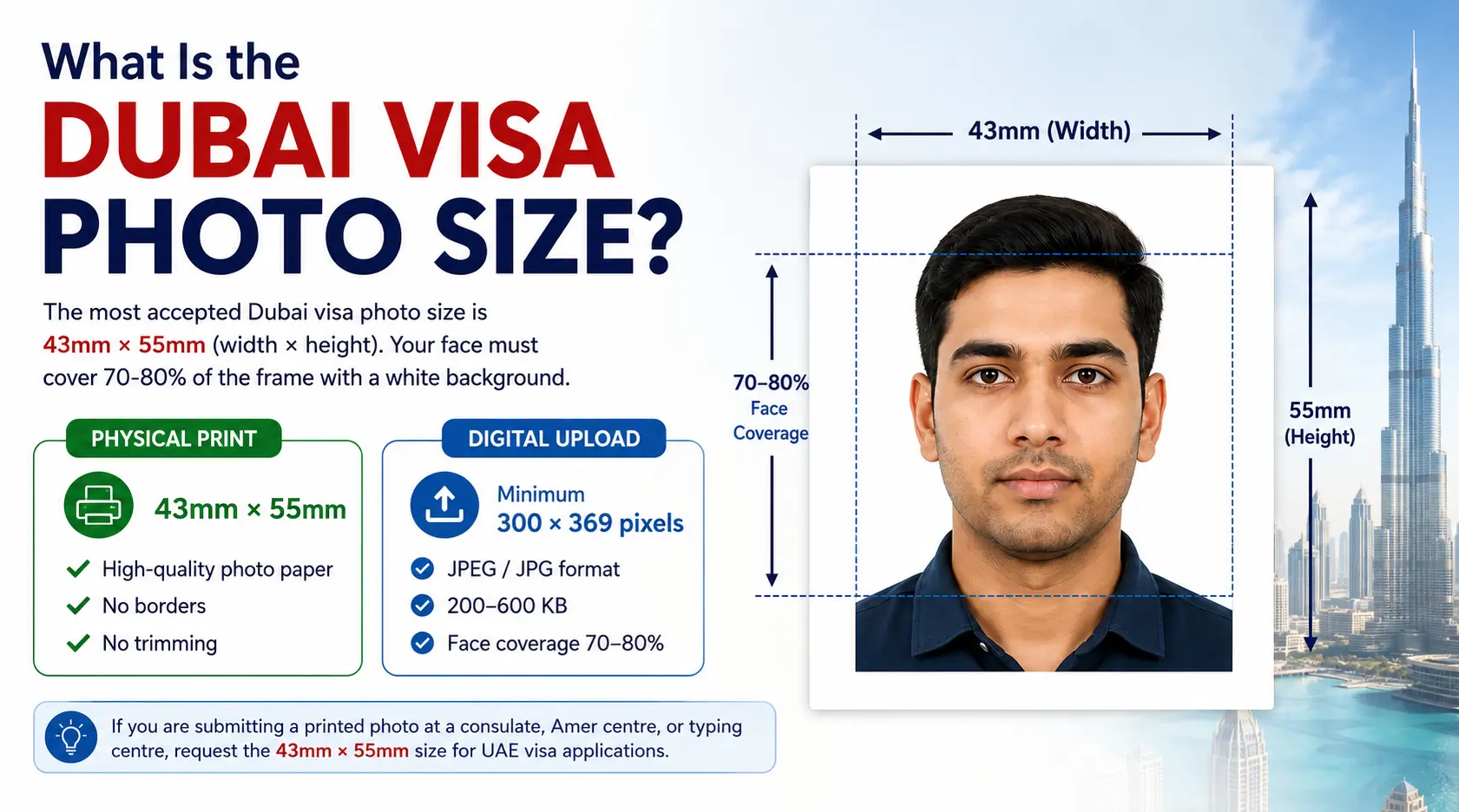 Dubai visa photo size
